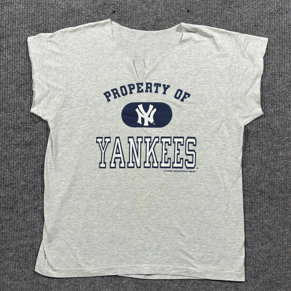Vintage‎ 1989 NY Yankees Property Of T Shirt O'Connell Designs MLB Mens L Gray